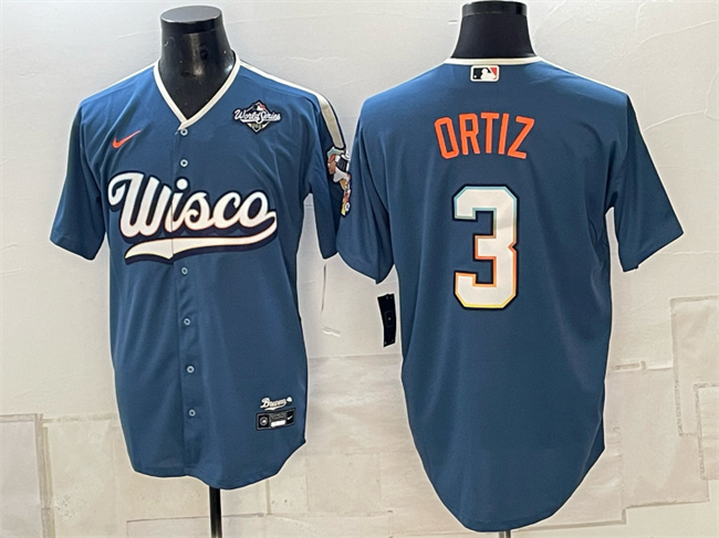 Men's Mineral Blue Milwaukee Brewers #3 Joey Ortiz 2026 World Series City Connect Stadium Stitched Baseball Jersey